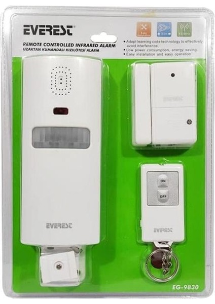 Everest EG-9830 Pır Kızılötesi Hareket Sensörlü Güvenlik Alarmı Uzaktan Kumandalı