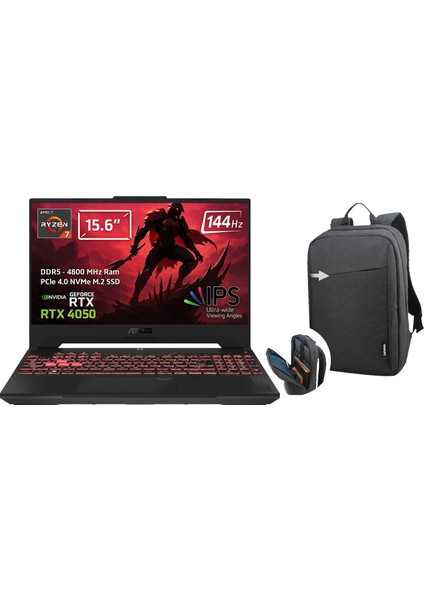 Tuf Gaming A15 FA507NVR-LP072 R7 7435HS 16GB 1tb SSD RTX4060 144Hz Windows 11 Pro 15.6 Fhd P72 + B210 Siyah Çanta Taşınabilir bilgisayar