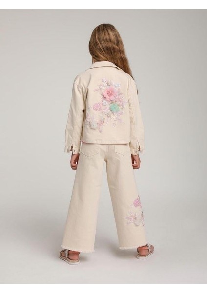 Kız Çocuk Tasarım Çiçek Nakışlı Likralı Kot Pantolon fiyatları