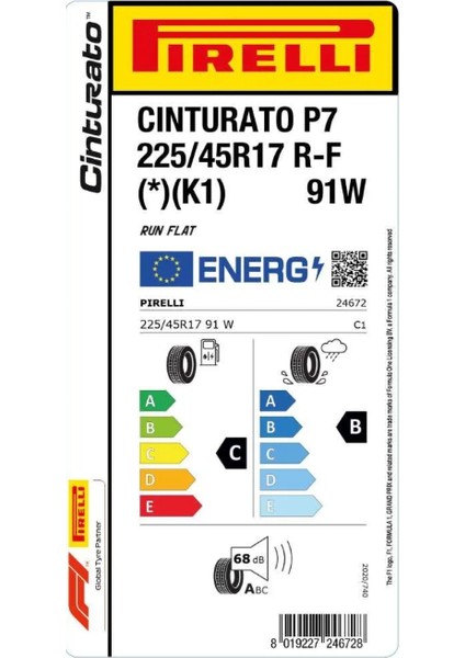 225/45R17 91W R-F Cınturato P7 (*) - Pirelli - Yaz modelleri