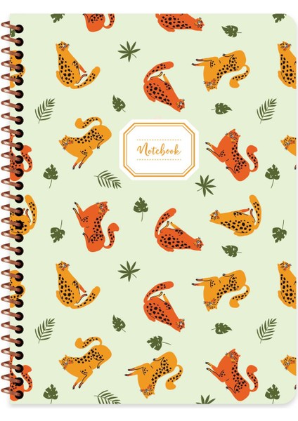 Çizgili Spiralli Hayvanlar Defter 16,5 x 22,5 cm - Kedi