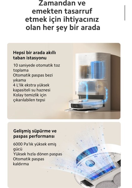 6000PA Güçlü Emiş Güçlü Premium Robot Süpürge, Çift Döner Paspaslı, Onerous Lambder Hdye