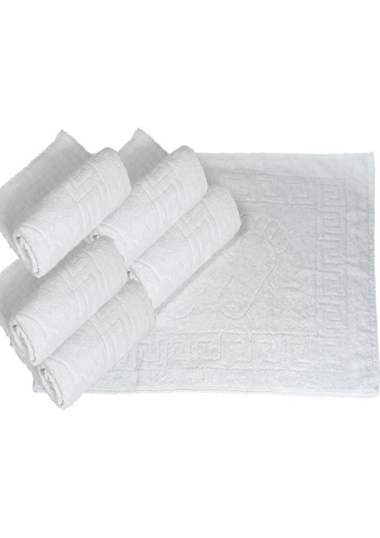 5 Li Otel Ayak Havlusu Bukle Ayak Izli 50 x 70 cm Beyaz 12/1 Avs 200 gr