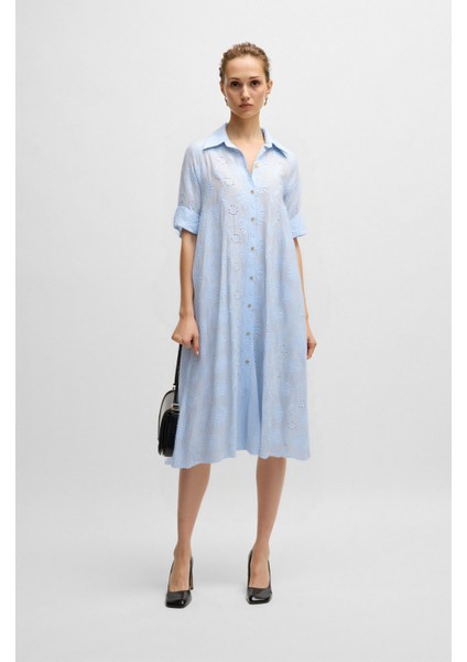 Çiçek Işlemeli Midi Boy Keten