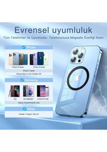 8ADET Tüm Telefonlara Uyumlu 0.4mm Ultra Ince Yapışkanlı Mgsafe Uyumlu Mıknatıslı Metal Halka
