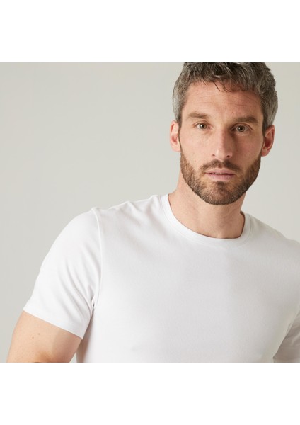 Domyos Erkek Beyaz Spor Tişörtü 500 - Slim - Fitness Hafif Antrenman