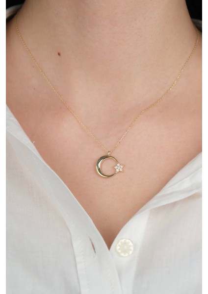 14 Ayar Altın Ay Yıldızlı Kolye 809