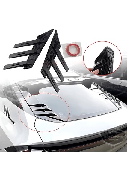 3D Sportif Üniversal Her Araca Uyumlu Arka Cam Havalandırma Venti Air Scoop Ithal Dekor Ventil 2 Parça Siyah Sağ Sol Takım