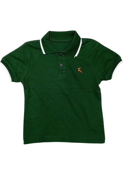 Erkek Çocuk Polo Yaka Nakışlı Çıtçıt Kapamalı Yeşil Tişört