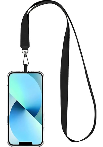 Tüm Telefon Modellerine Uyumlu Siyah Telefon Boyun Askı İpi