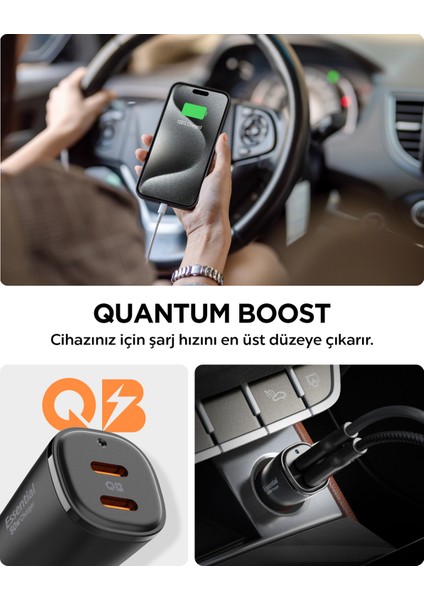 50W USB-C 2 Port Araç içi Hızlı Şarj Aleti Samsung PPS Destekli Akım Korumalı Güç Adaptörü iPhone & Android & iPad & MacBook Type-C PD 3.0 30W + 20W EV502 - ACP08523