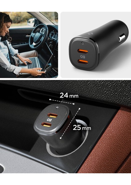 50W USB-C 2 Port Araç içi Hızlı Şarj Aleti Samsung PPS Destekli Akım Korumalı Güç Adaptörü iPhone & Android & iPad & MacBook Type-C PD 3.0 30W + 20W EV502 - ACP08523