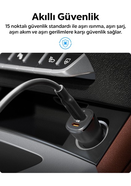 50W USB-C 2 Port Araç içi Hızlı Şarj Aleti Samsung PPS Destekli Akım Korumalı Güç Adaptörü iPhone & Android & iPad & MacBook Type-C PD 3.0 30W + 20W EV502 - ACP08523