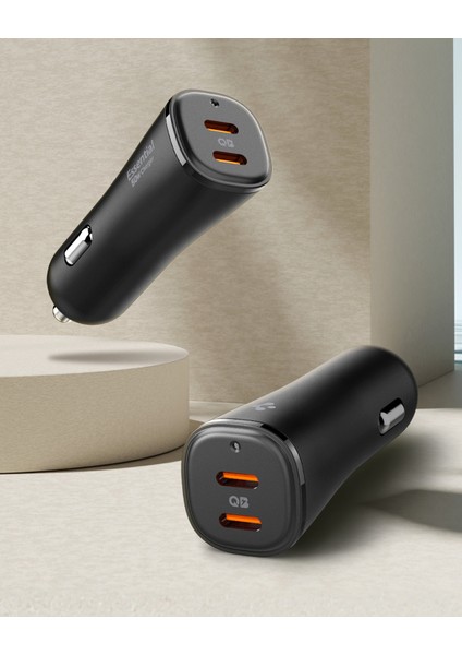 50W USB-C 2 Port Araç içi Hızlı Şarj Aleti Samsung PPS Destekli Akım Korumalı Güç Adaptörü iPhone & Android & iPad & MacBook Type-C PD 3.0 30W + 20W EV502 - ACP08523