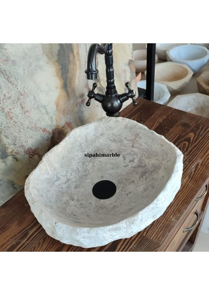 Gümüş Traverten Şekilsiz Doğal Patlatma Lavabo fiyatları