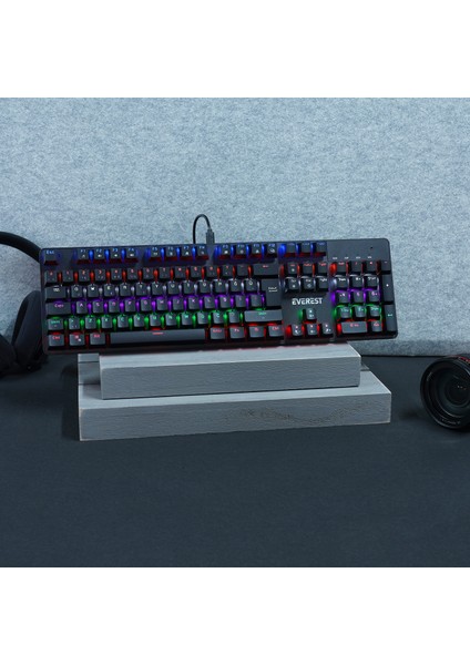 Kb-Mk1 Lumos Siyah USB Rainbow Aydınlatmalı Red Switch Full Anti-Ghosting Mekanik Gaming Oyu