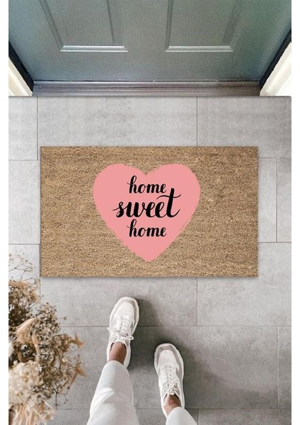 Pembe Kapı Önü Paspası Home Sweet Home Desen K-3289