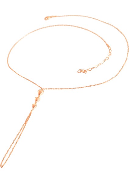 Şık 3 Sıra Kalp Model Gümüş Şahmeran Bileklik (Taşsız) - Rose