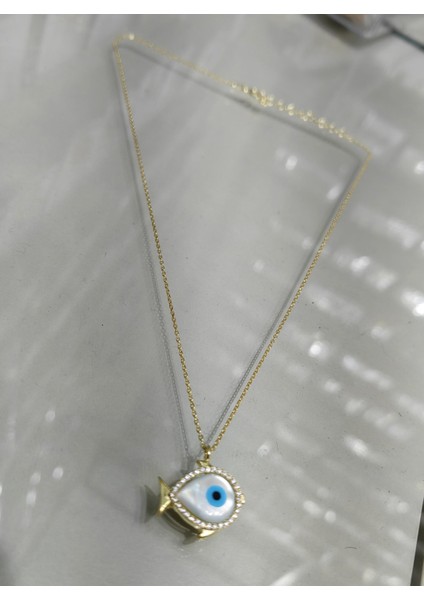 Opal Taşlı Balık Gümüş Kolye - Gold Renk fırsatları