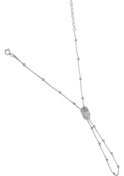 Fatmanın Eli Gümüş Şahmeran Bileklik - Tek Taşlı - Rodyum Renk