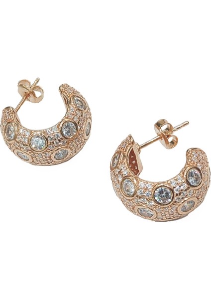 Zarif Beyaz Taşlı Kalın Gümüş Halka Küpe modelleri