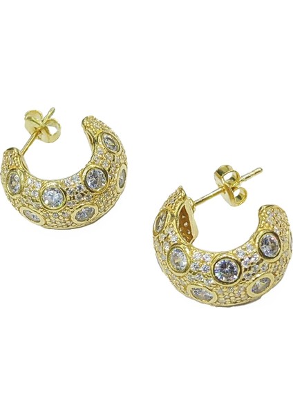 Zarif Beyaz Taşlı Kalın Gümüş Halka Küpe fırsatları