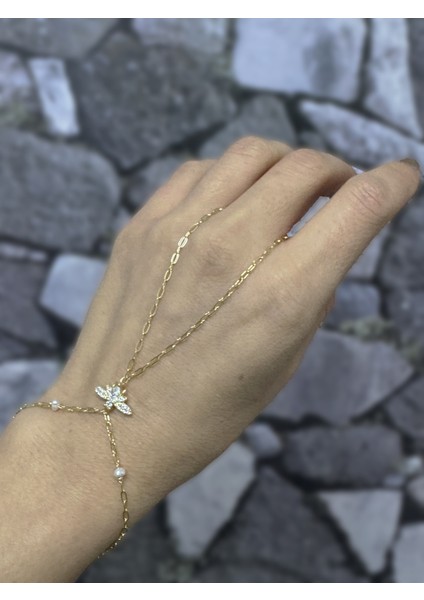 Doğal Inci ve Yusufçuk Motifli Gümüş Şahmeran – Zarif Bileklik - Gold Renk fiyatları