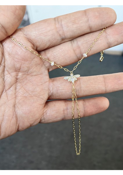 Doğal Inci ve Yusufçuk Motifli Gümüş Şahmeran – Zarif Bileklik - Gold Renk modelleri