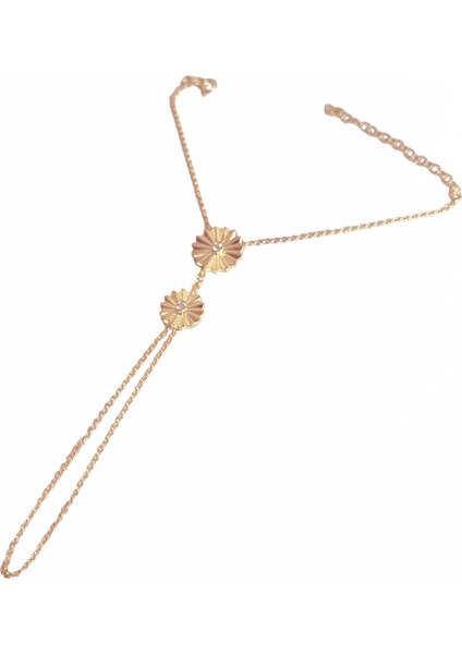 Taşsız Ikili Papatya Desenli Gümüş Şahmeran Bileklik - Rose