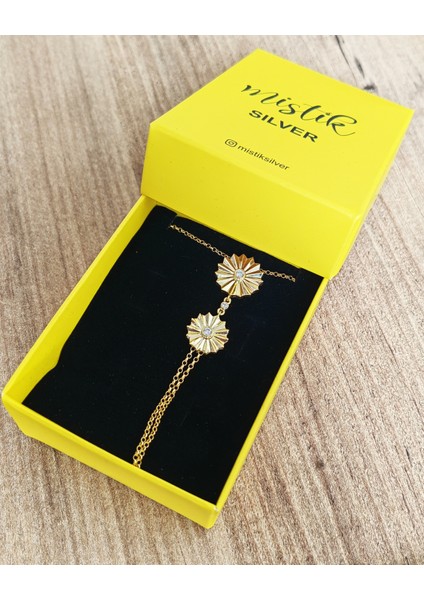 Taşsız Ikili Papatya Desenli Gümüş Şahmeran Bileklik - Rose fiyatları