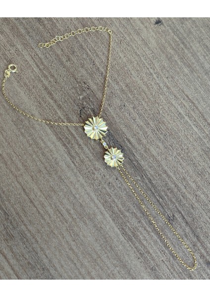 Taşsız Ikili Papatya Desenli Gümüş Şahmeran Bileklik - Rose indirimleri