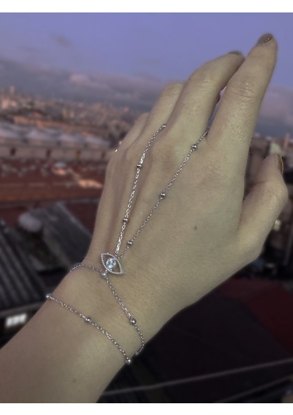 Göz Figürlü Top Zincirli Gümüş Şahmeran Bileklik – Özel Tasarım - Gold Renk