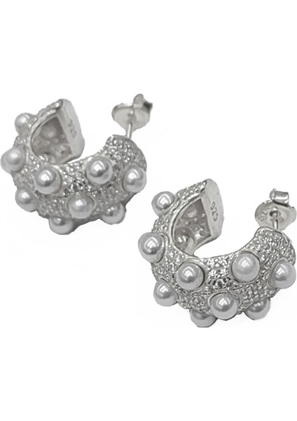 Incili Elegance Kalın Gümüş Halka Küpe - Rose Renk modelleri