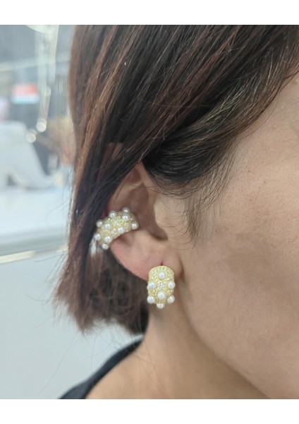 Incili Elegance Kalın Gümüş Halka Küpe - Rose Renk indirimleri