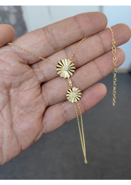 Taşsız Ikili Papatya Desenli Gümüş Şahmeran Bileklik - Gold modelleri