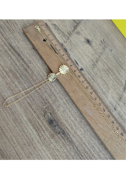 Taşsız Ikili Papatya Desenli Gümüş Şahmeran Bileklik - Gold fırsatları