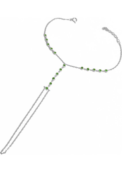 Zirkon Taşlı Zümrüt Yeşili Gümüş Şahmeran Bileklik - Rodyum