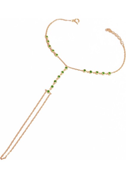 Zirkon Taşlı Zümrüt Yeşili Gümüş Şahmeran Bileklik - Rose