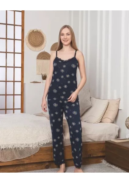 Askılı Dantel Detaylı Çiçek Desenli Pijama Takımı