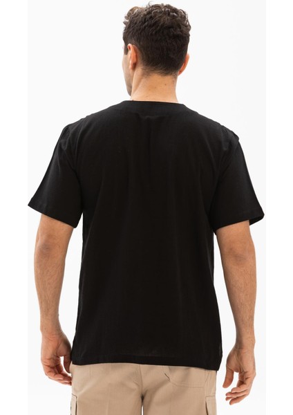 Kısa Kol Şile Bezi Bisiklet Yaka Etnik Erkek Yazlık T-shirt Siyah Syh