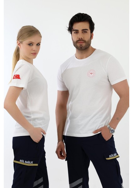 112 Yuvarlak Yaka Penye Kısa Kol Tshirt - Beyaz fırsatları
