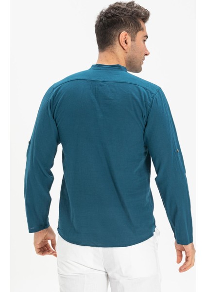 Uzun Kol Şile Bezi Bodrum Erkek T-Shirt Petrol