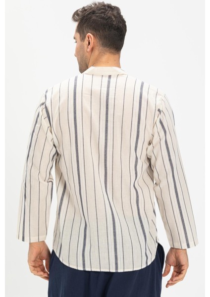 Uzun Kol Şile Bezi Hakim Yaka Erkek Tshirt Ekru Gri Çizgili fiyatları