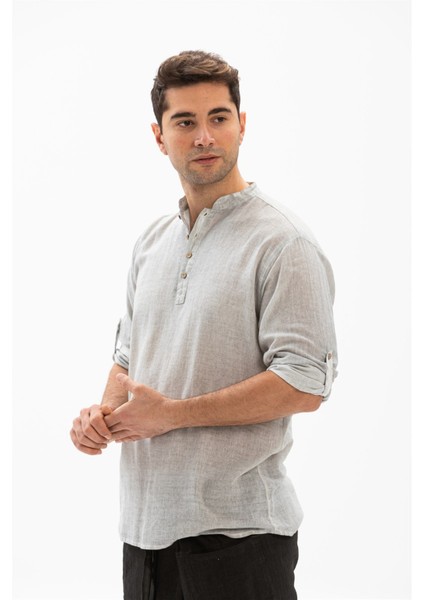 Uzun Kol Şile Bezi Bodrum Erkek T-Shirt Gri modelleri