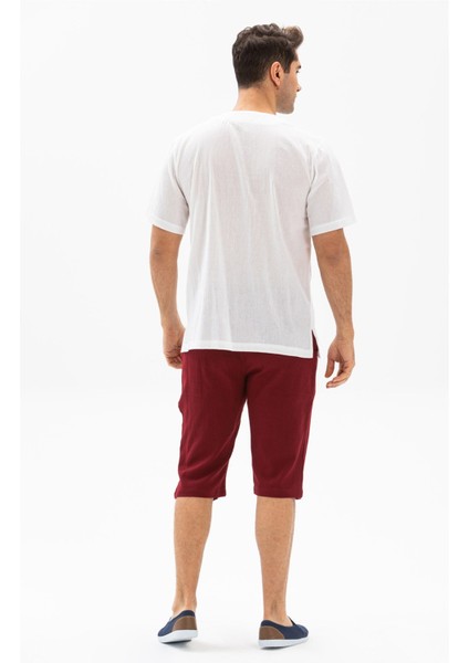 Kısa Kol Şile Bezi Bisiklet Yaka Bahriyeli Erkek Yazlık T-shirt Beyaz Byz