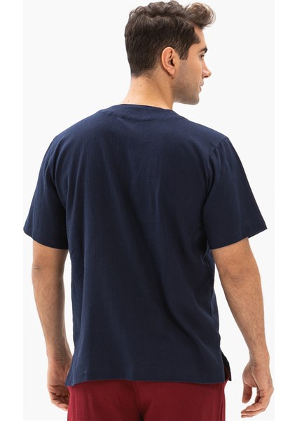 Kısa Kol Şile Bezi Bisiklet Yaka Bahriyeli Erkek Yazlık T-shirt Lacivert Lcvt