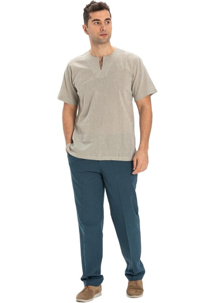 Büyük Beden Kısa Kol Şile Bezi Bisiklet Yaka Erkek Yazlık Tshirt Taş 3031