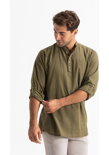 Uzun Kol Şile Bezi Bodrum Erkek T-Shirt Haki