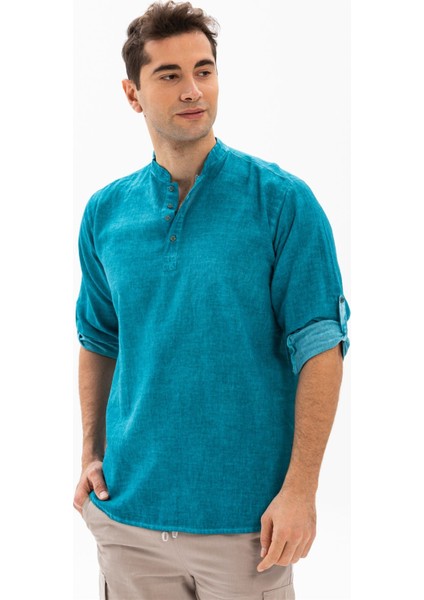 Uzun Kol Şile Bezi Bodrum Erkek T-Shirt Turkuaz modelleri