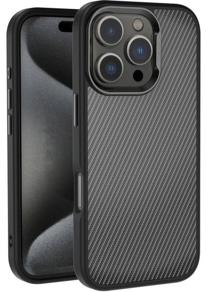 iPhone 16 Pro Max Kılıf Karbon Fiber Tasarımlı Sert Lysara Premium Kapak